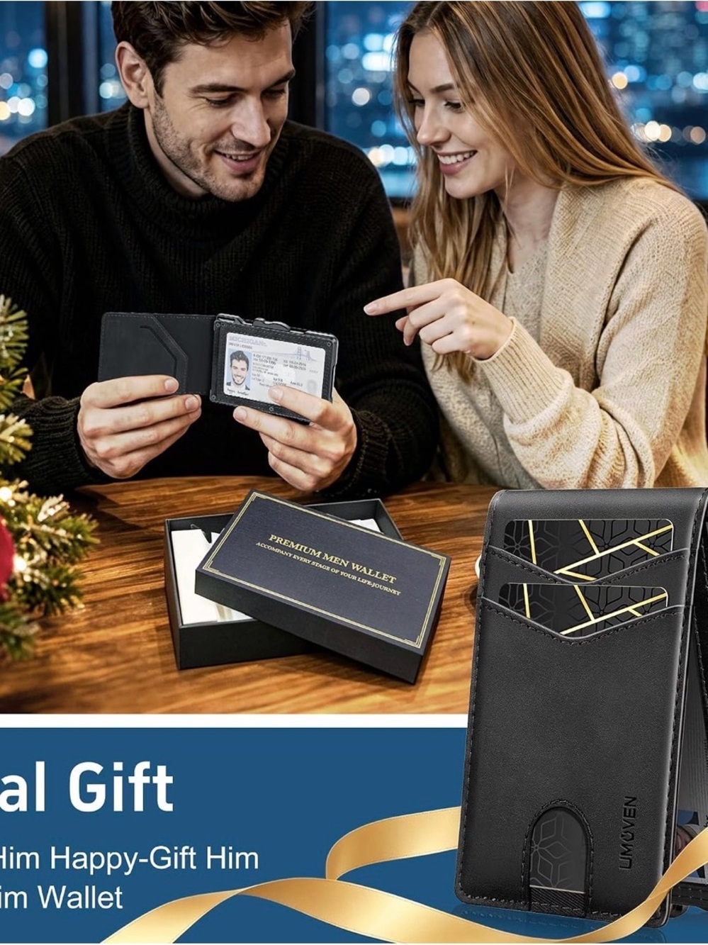 Slim Black Card Holder Wallet with Gold Accent